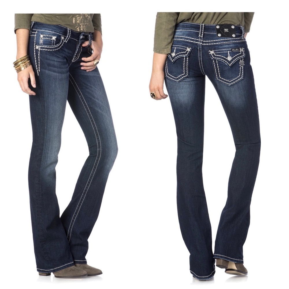 Miss Me Boot Cut Dark Denim Folded Stud Pocket
